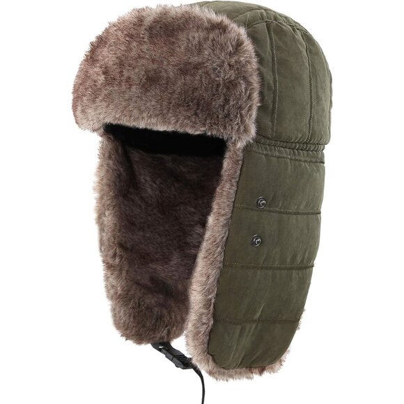 Mens Winter Trapper Hat with Earflaps Mask Warm Faux Fur Hunting Trooper Cap - Picture 2 of 7